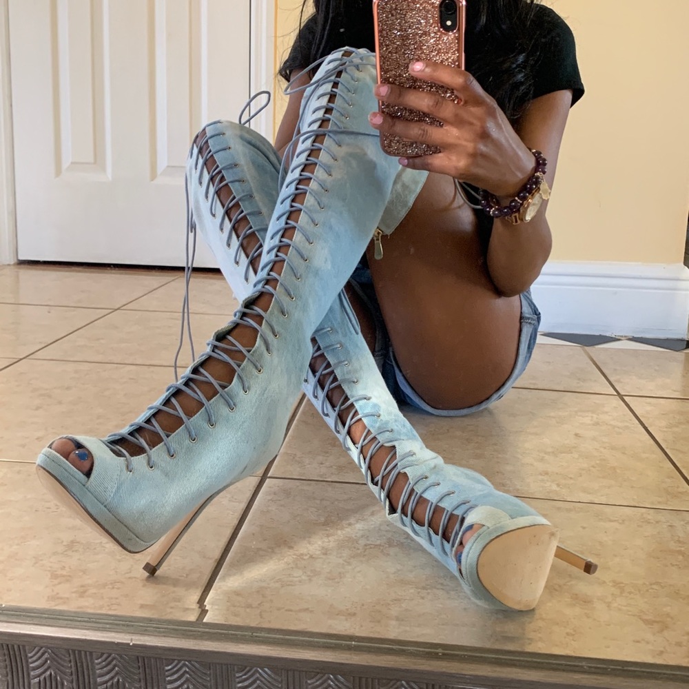 Baby Blue Heel Boots